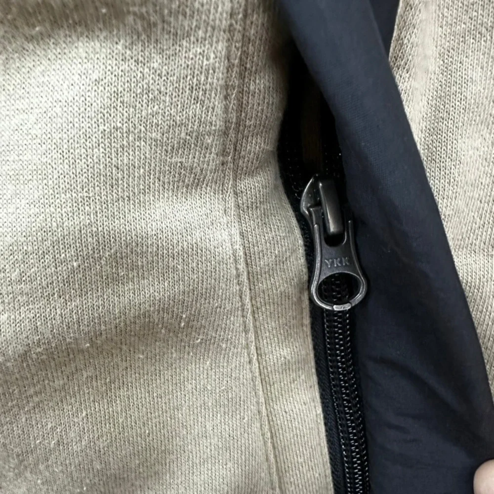 The North Face Men's Large Fleece Hooded Jacket Tan Black Colorblock Full Zip